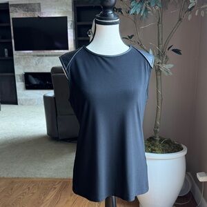 DKNY Black Sleeveless Tank with Faux Leather Shoulder Panels